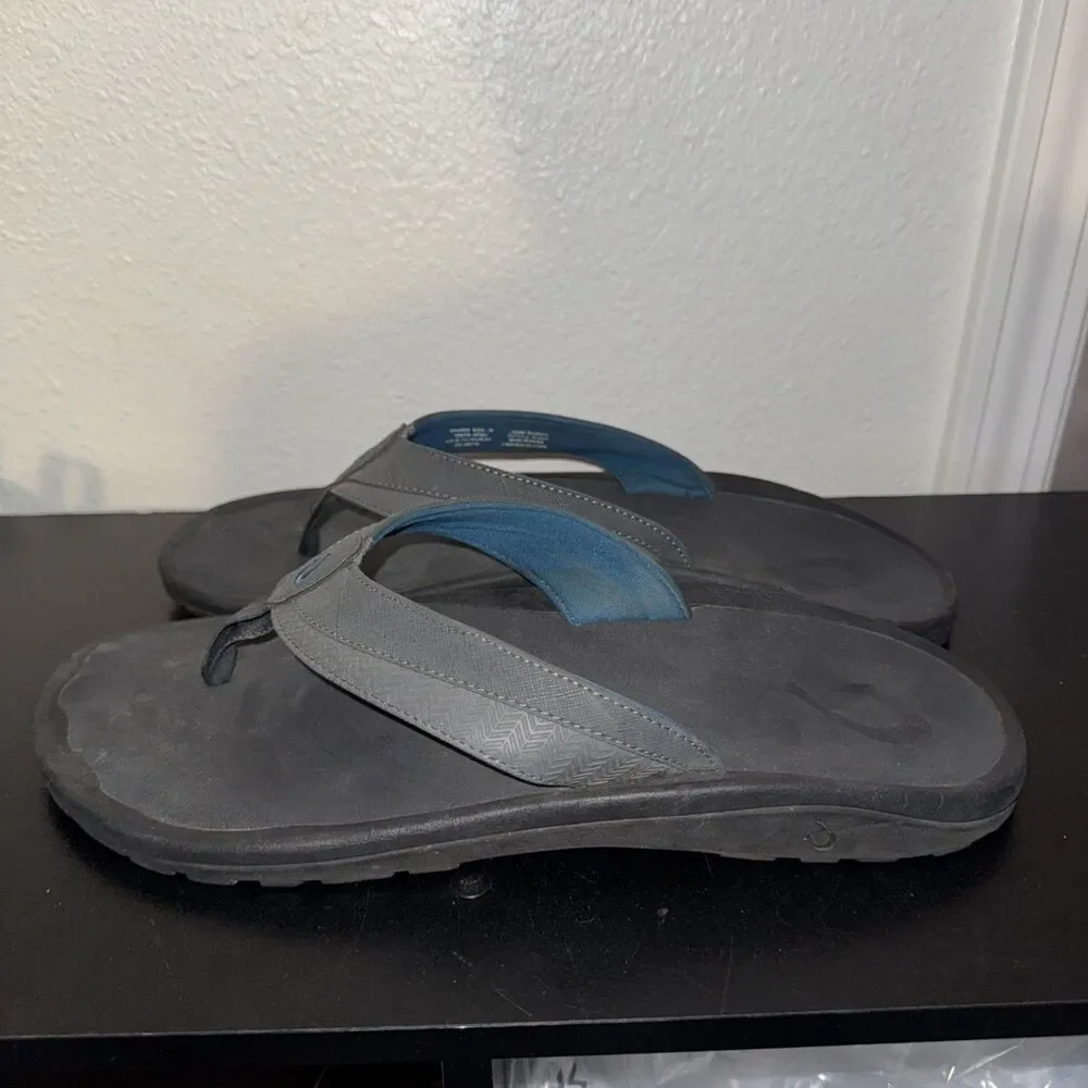 OluKai Men's Ohana Koa Beach Sandals - Kona/Kona Gray Mens Size 14